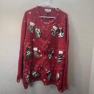 Vintage Extra Point Christmas Novelty Print Sweater Ramie Cotton Presents Jacket